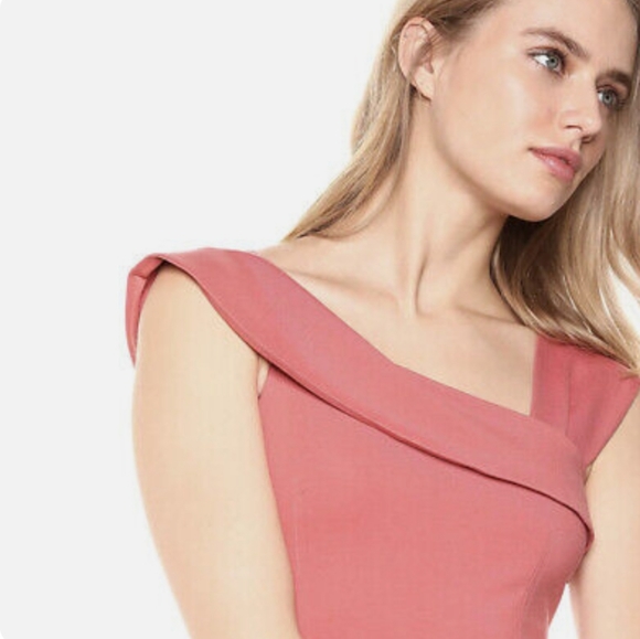 Lark & Ro Women's Asymmetrical Flounce Neckline Sheath Dress - Picture 2 of 9